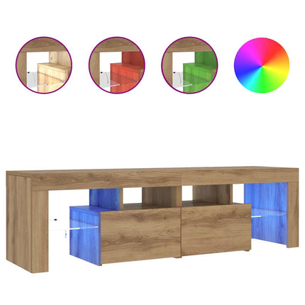 TV-bänk med LED-lampor artisan ek 140x36,5x40cm konstruerat trä