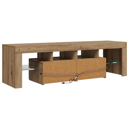 TV-bänk med LED-lampor artisan ek 140x36,5x40cm konstruerat trä