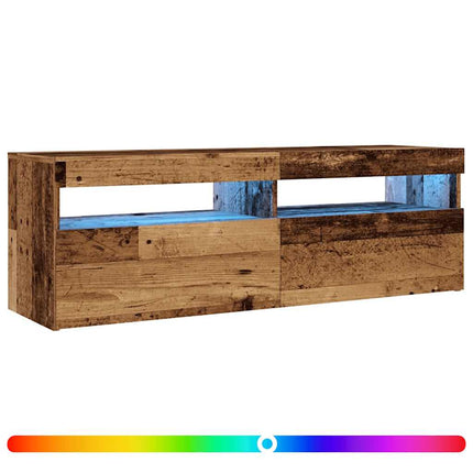 TV-bänk med LED-lampor åldrat trä 120x35x40 cm konstruerat trä