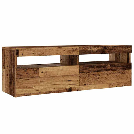 TV-bänk med LED-lampor åldrat trä 120x35x40 cm konstruerat trä