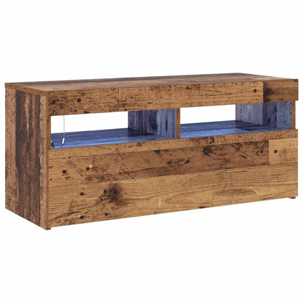 TV-bänk med LED-lampor åldrat trä 90x35x40 cm konstruerat trä