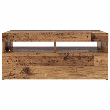 TV-bänk med LED-lampor åldrat trä 90x35x40 cm konstruerat trä