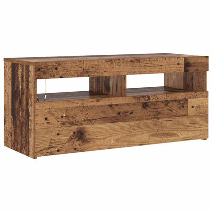 TV-bänk med LED-lampor åldrat trä 90x35x40 cm konstruerat trä