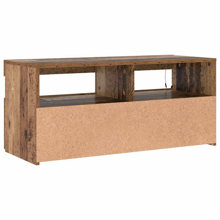 TV-bänk med LED-lampor åldrat trä 90x35x40 cm konstruerat trä