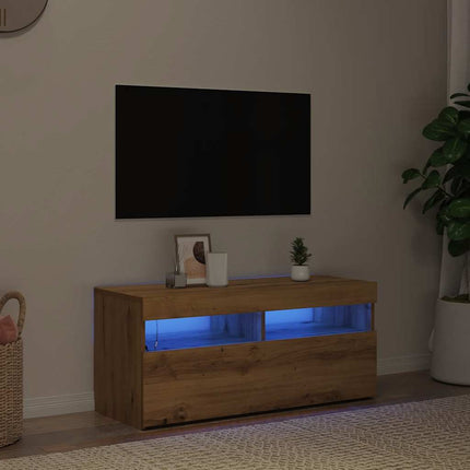 TV-bänk med LED-lampor artisan ek 90x35x40 cm konstruerat trä
