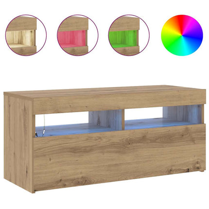 TV-bänk med LED-lampor artisan ek 90x35x40 cm konstruerat trä