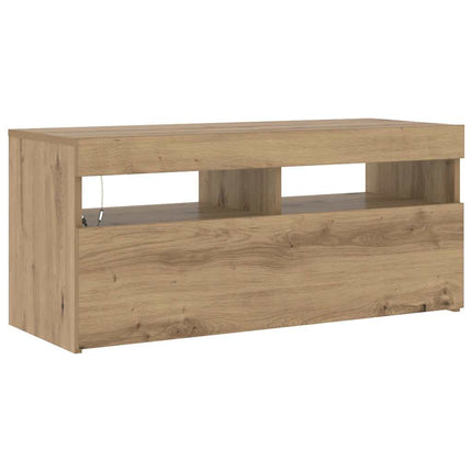 TV-bänk med LED-lampor artisan ek 90x35x40 cm konstruerat trä