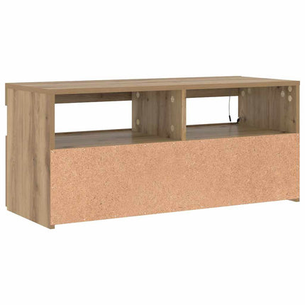 TV-bänk med LED-lampor artisan ek 90x35x40 cm konstruerat trä