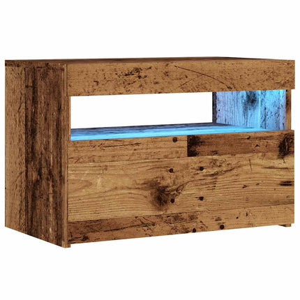 TV-bänk med LED-lampor åldrat trä 60x35x40 cm konstruerat trä