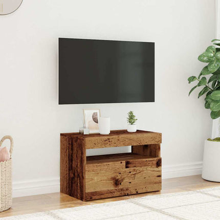 TV-bänk med LED-lampor åldrat trä 60x35x40 cm konstruerat trä