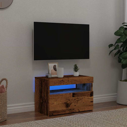 TV-bänk med LED-lampor åldrat trä 60x35x40 cm konstruerat trä