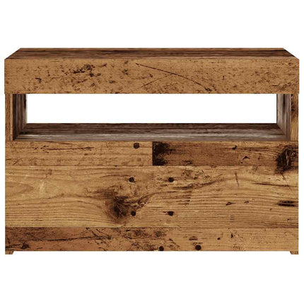 TV-bänk med LED-lampor åldrat trä 60x35x40 cm konstruerat trä