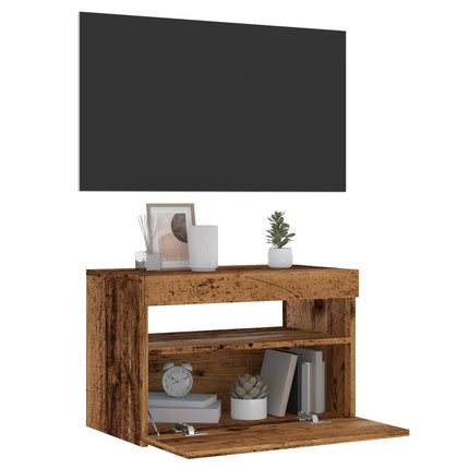 TV-bänk med LED-lampor åldrat trä 60x35x40 cm konstruerat trä
