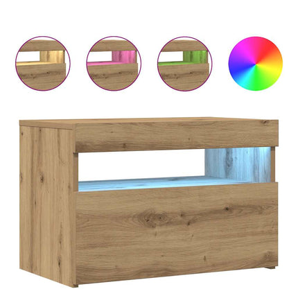 TV-bänk med LED-lampor artisan ek 60x35x40 cm konstruerat trä