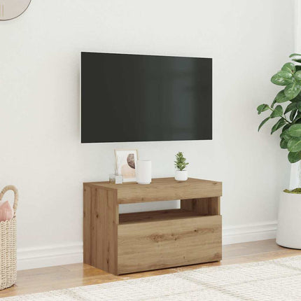 TV-bänk med LED-lampor artisan ek 60x35x40 cm konstruerat trä