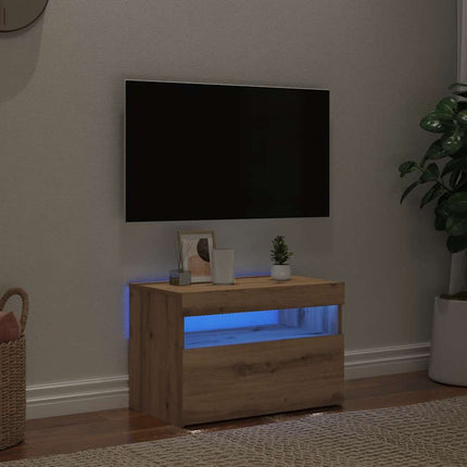 TV-bänk med LED-lampor artisan ek 60x35x40 cm konstruerat trä