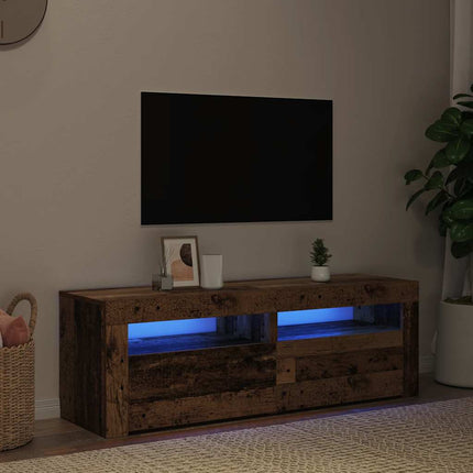 TV-bänk med LED-lampor åldrat trä 120x35x40 cm konstruerat trä