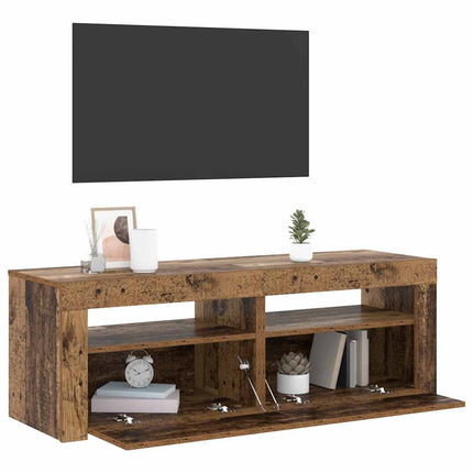 TV-bänk med LED-lampor åldrat trä 120x35x40 cm konstruerat trä