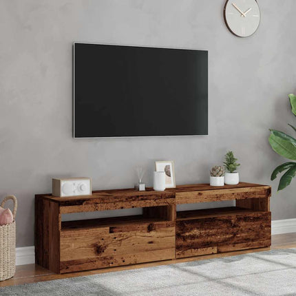 TV-bänk med LED-belysning 2 st åldrat trä konstruerat trä