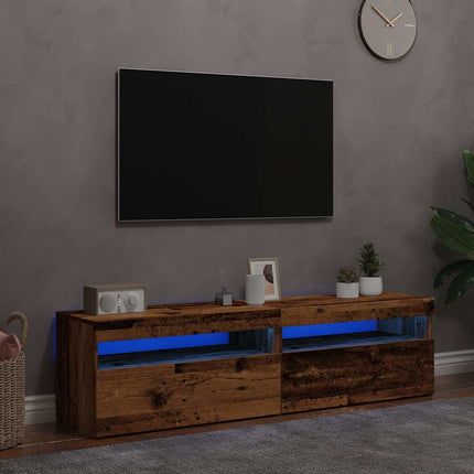 TV-bänk med LED-belysning 2 st åldrat trä konstruerat trä