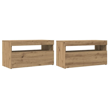 TV-bänk med LED-lampor artisan ek 75x35x40 cm konstruerat trä