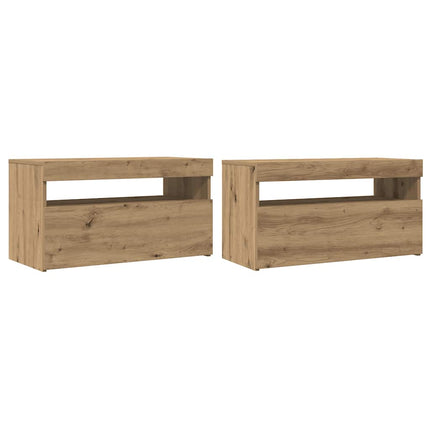 TV-bänk med LED-belysning 2 st artisan ek konstruerat trä