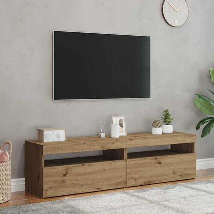 TV-bänk med LED-belysning 2 st artisan ek konstruerat trä