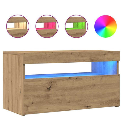 TV-bänk med LED-belysning 2 st artisan ek konstruerat trä