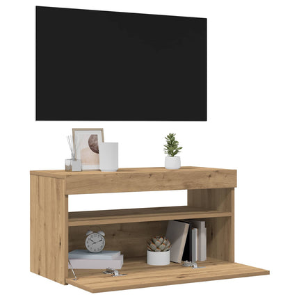 TV-bänk med LED-belysning 2 st artisan ek konstruerat trä