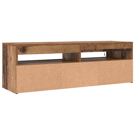 TV-bänk med LED-lampor åldrat trä 120x35x40 cm konstruerat trä