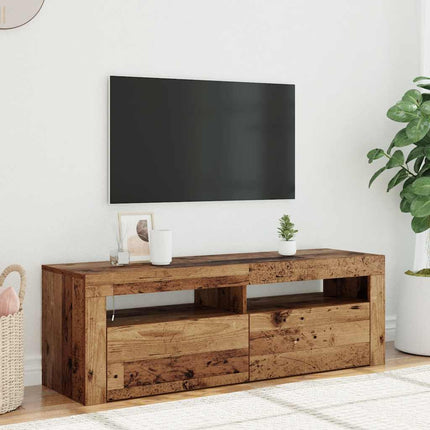TV-bänk med LED-lampor åldrat trä 120x35x40 cm konstruerat trä