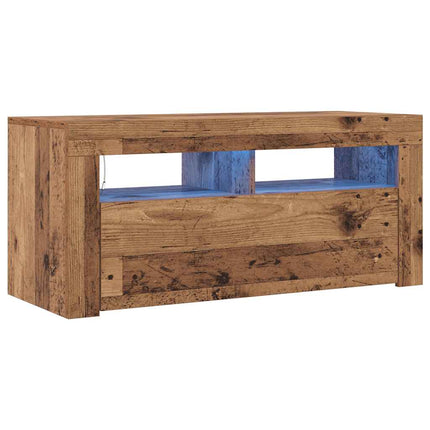 TV-bänk med LED-lampor åldrat trä 90x35x40 cm konstruerat trä