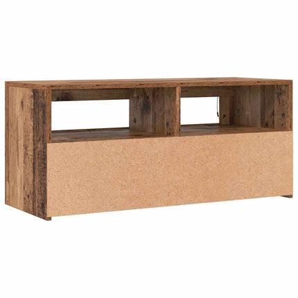 TV-bänk med LED-lampor åldrat trä 90x35x40 cm konstruerat trä