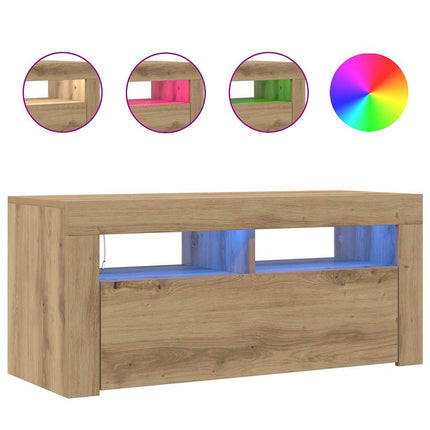 TV-bänk med LED-lampor artisan ek 90x35x40 cm konstruerat trä