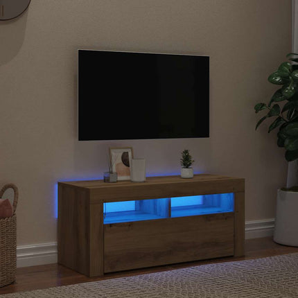 TV-bänk med LED-lampor artisan ek 90x35x40 cm konstruerat trä
