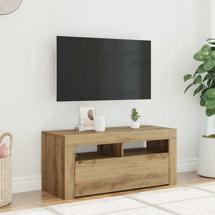 TV-bänk med LED-lampor artisan ek 90x35x40 cm konstruerat trä