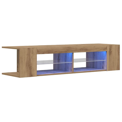 TV-bänk med LED-lampor artisan ek 135x39x30 cm konstruerat trä