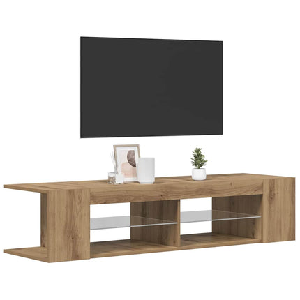 TV-bänk med LED-lampor artisan ek 135x39x30 cm konstruerat trä