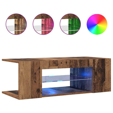 TV-bänk med LED-lampor åldrat trä 90x39x30 cm konstruerat trä