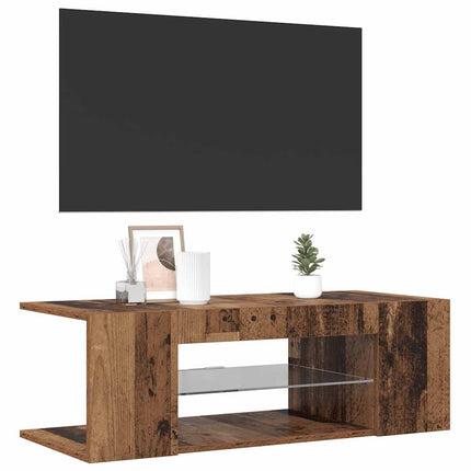 TV-bänk med LED-lampor åldrat trä 90x39x30 cm konstruerat trä