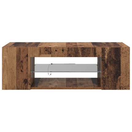 TV-bänk med LED-lampor åldrat trä 90x39x30 cm konstruerat trä