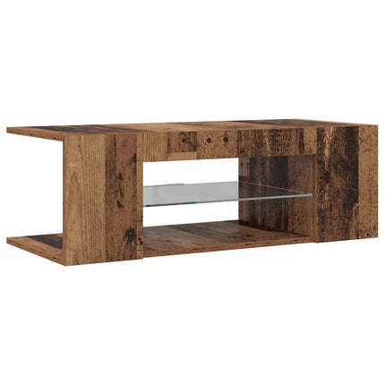 TV-bänk med LED-lampor åldrat trä 90x39x30 cm konstruerat trä