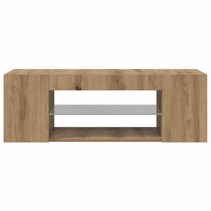 TV-bänk med LED-lampor artisan ek 90x39x30 cm konstruerat trä