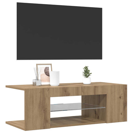 TV-bänk med LED-lampor artisan ek 90x39x30 cm konstruerat trä