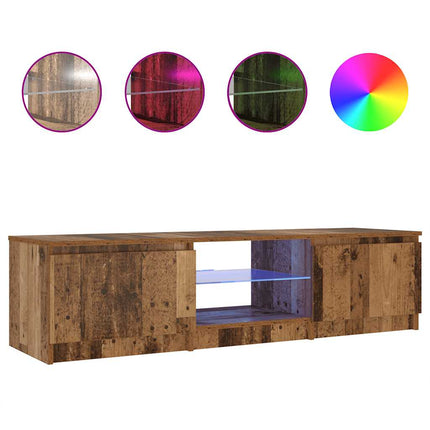 TV-bänk med LED-lampor åldrat trä 140x40x36cm konstruerat trä