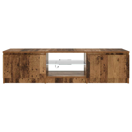 TV-bänk med LED-lampor åldrat trä 140x40x36cm konstruerat trä