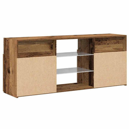TV-bänk med LED-lampor åldrat trä 120x30x50 cm konstruerat trä