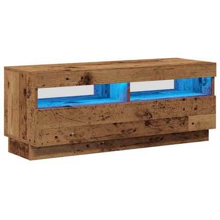 TV-bänk med LED-lampor åldrat trä 100x35x40 cm konstruerat trä