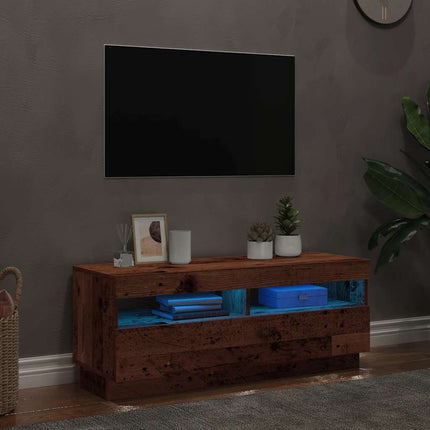 TV-bänk med LED-lampor åldrat trä 100x35x40 cm konstruerat trä
