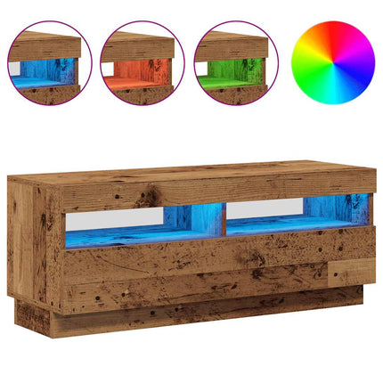 TV-bänk med LED-lampor åldrat trä 100x35x40 cm konstruerat trä